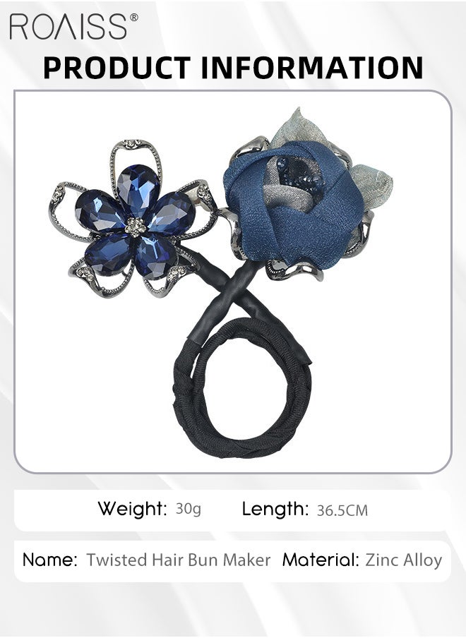 roaiss Bun Maker Crystal Flower Hair Clip Twist Headband Lazy Hair Styling Hairbands Ladies Banquet Accessories Hairstyle Stick for Long Hair Elegant Women Hairstyles, Black  - Image 3