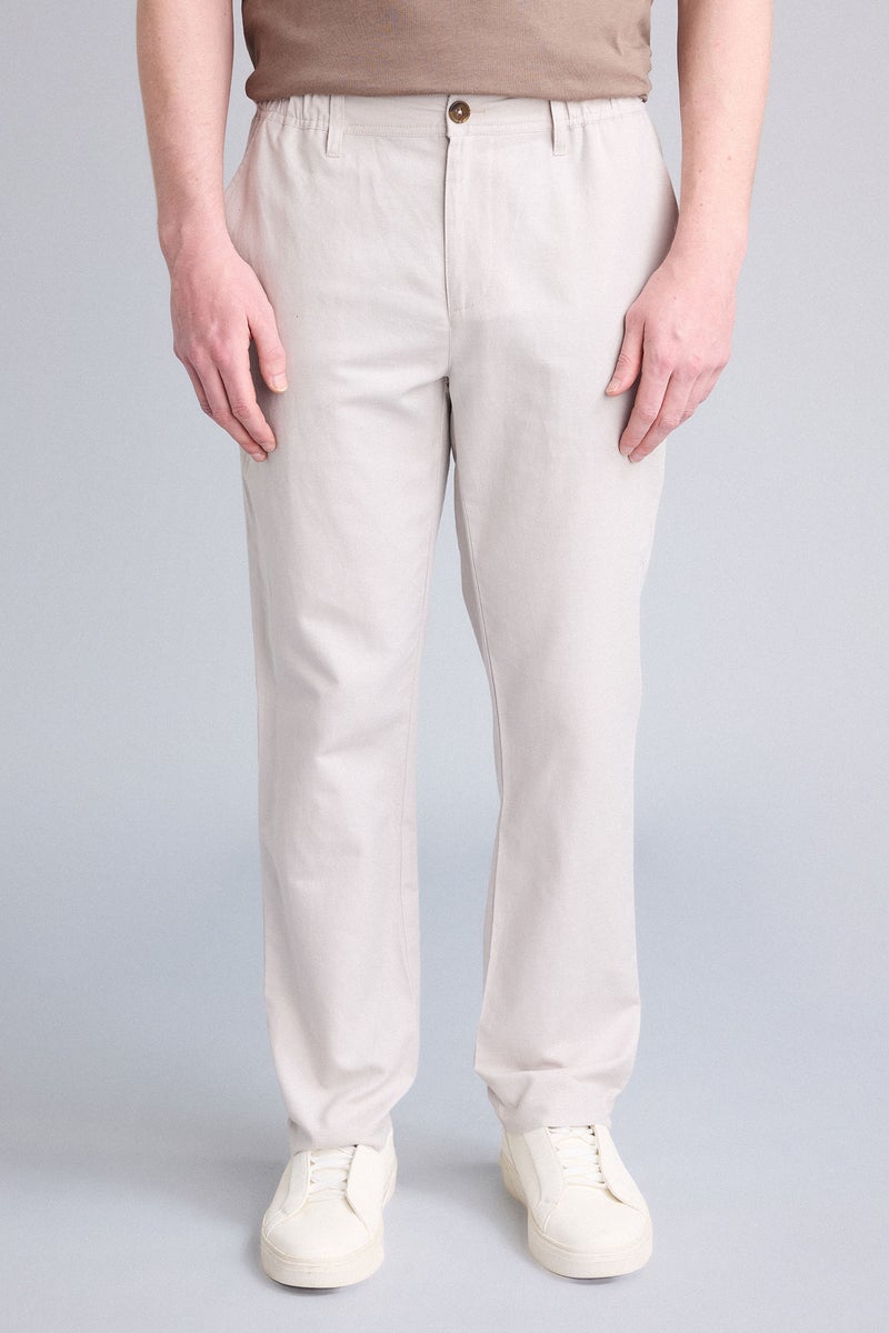 DeFacto Beige Man Regular Fit Cotton Linen Trousers Casual - Image 3