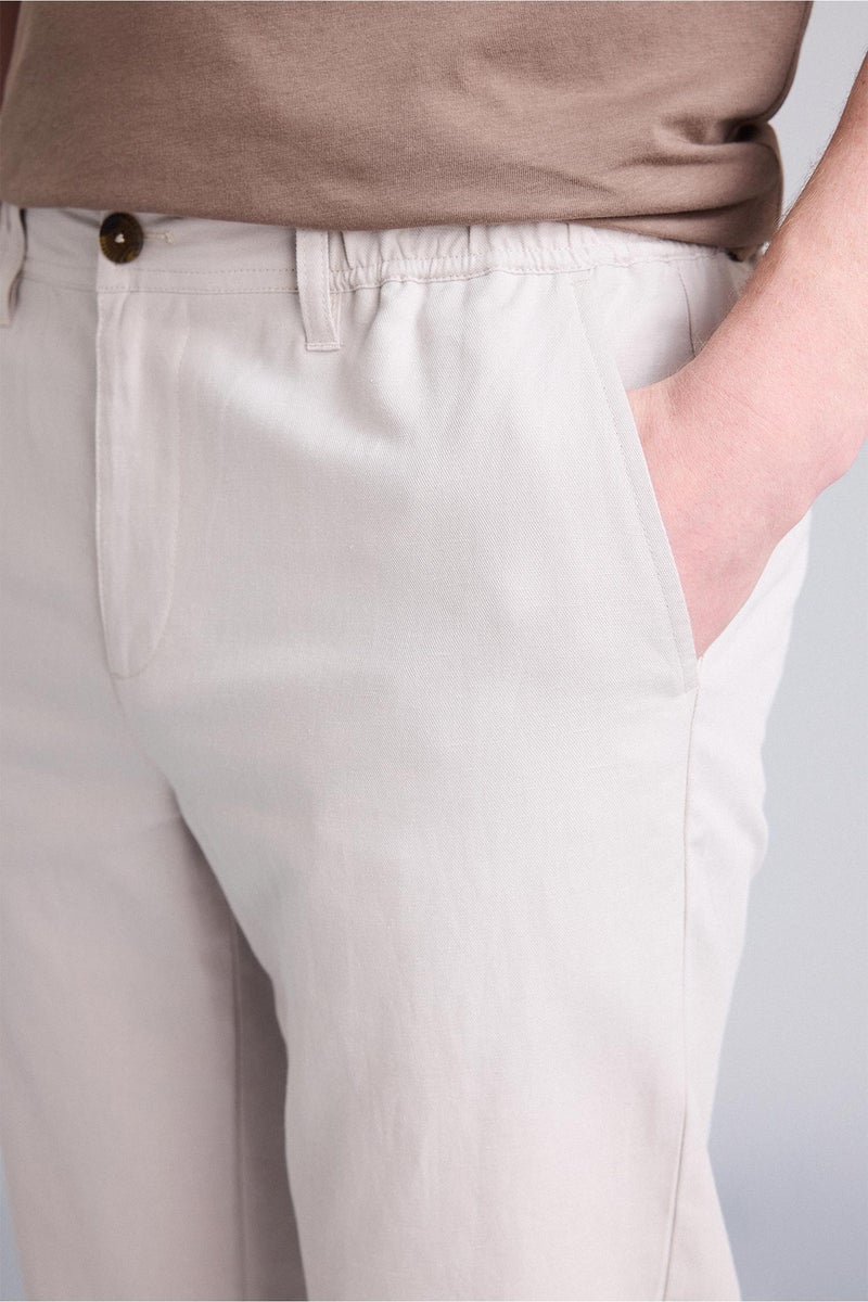 DeFacto Beige Man Regular Fit Cotton Linen Trousers Casual - Image 4