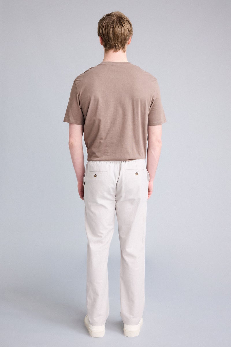 DeFacto Beige Man Regular Fit Cotton Linen Trousers Casual - Image 5