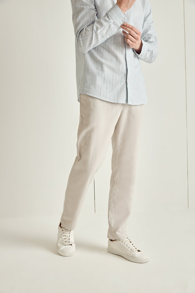 DeFacto Beige Man Regular Fit Cotton Linen Trousers Casual - Image 2