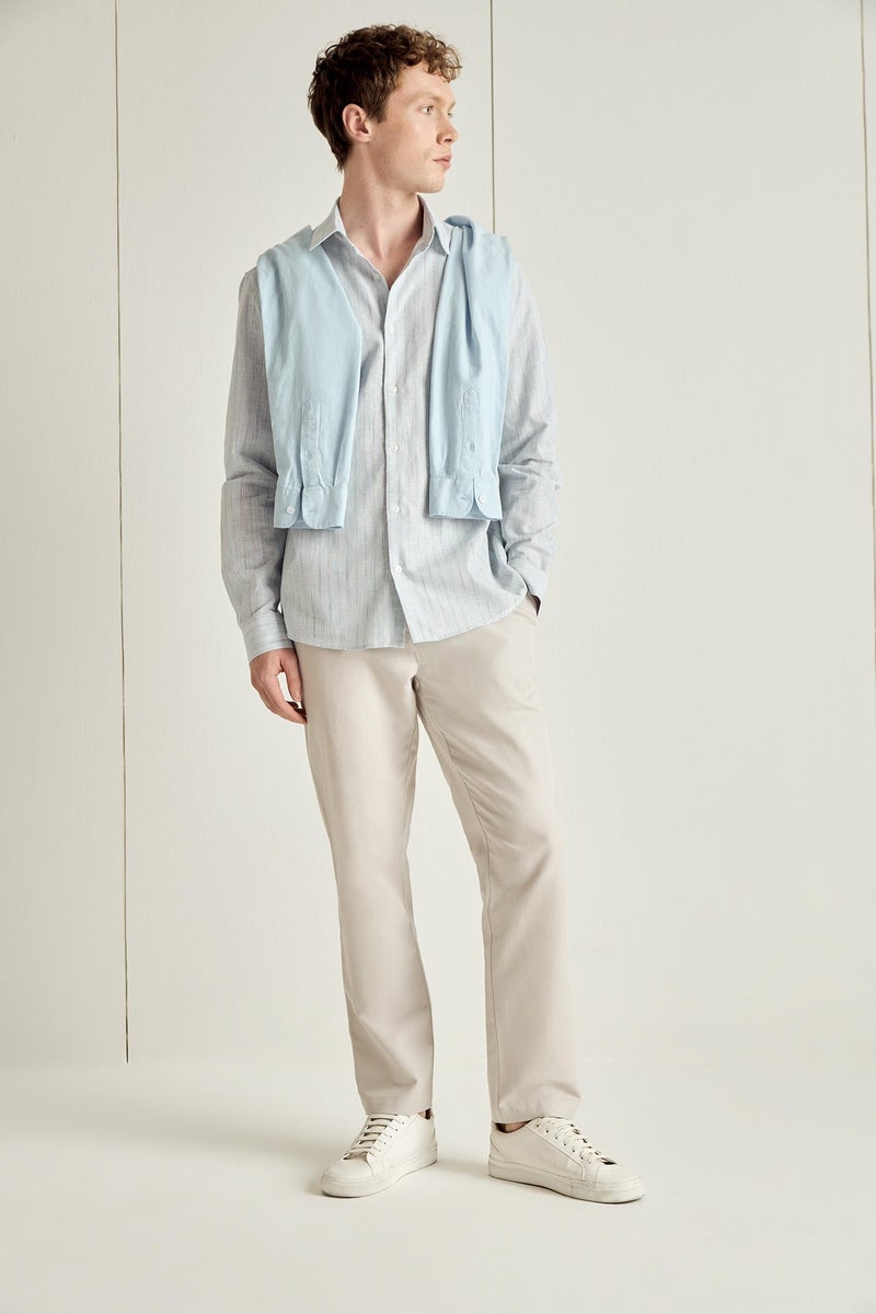 DeFacto Beige Man Regular Fit Cotton Linen Trousers Casual - Image 1