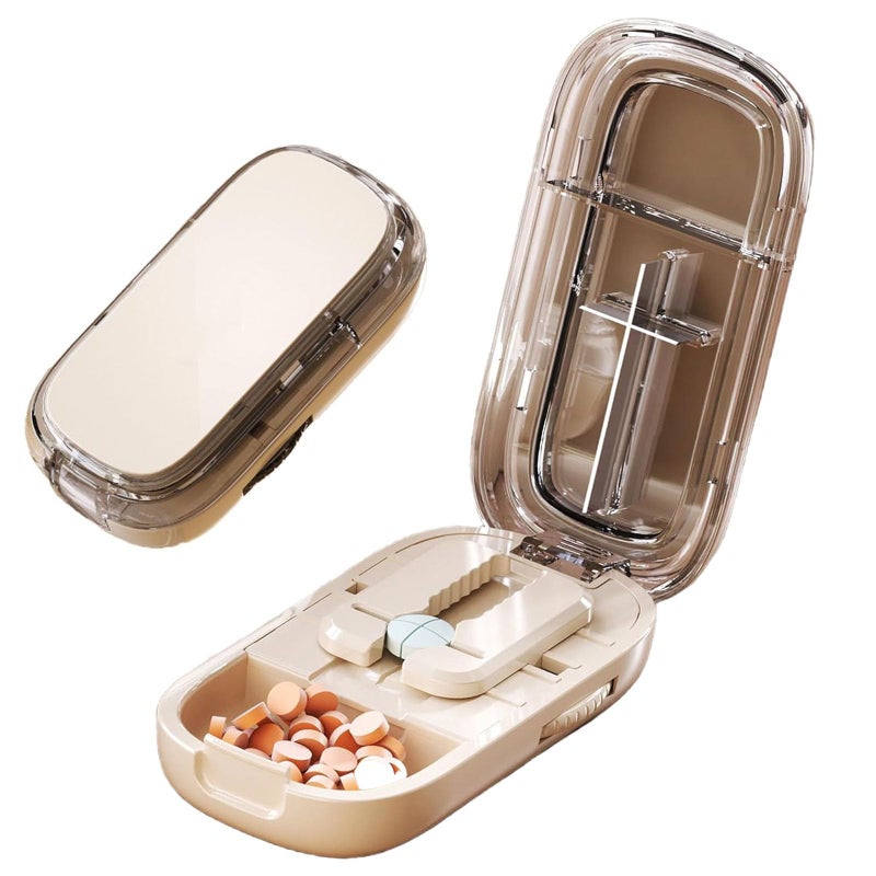 DUARIHA Pill Cutter for Cutting Multiple, 1/2 1/4 Pill Splitter for Large, Small and Tiny Pills, Portable Pills Cutter,Storage Organizer, Accurate Centering Alignment Device (White) - Image 1