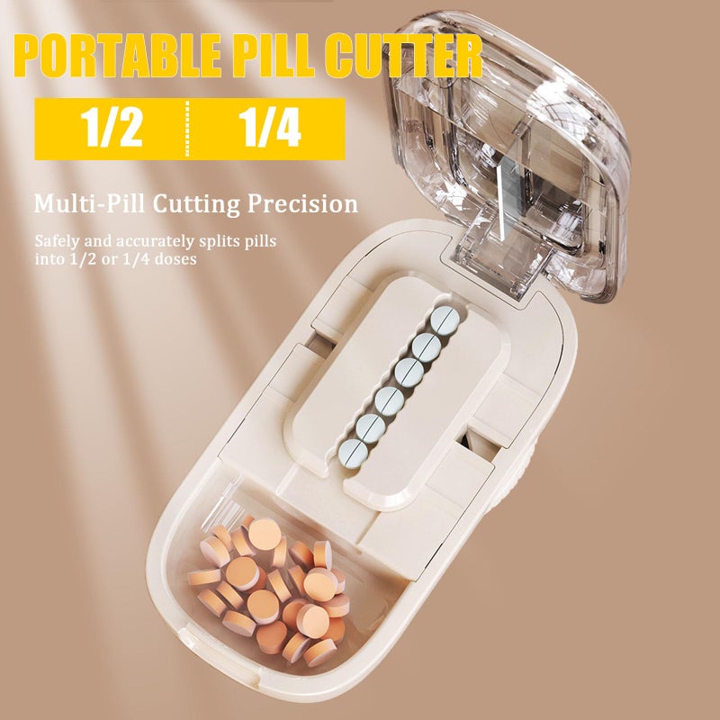 DUARIHA Pill Cutter for Cutting Multiple, 1/2 1/4 Pill Splitter for Large, Small and Tiny Pills, Portable Pills Cutter,Storage Organizer, Accurate Centering Alignment Device (White) - Image 2