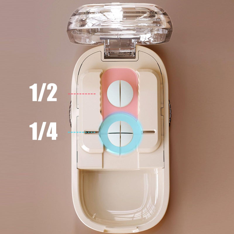 DUARIHA Pill Cutter for Cutting Multiple, 1/2 1/4 Pill Splitter for Large, Small and Tiny Pills, Portable Pills Cutter,Storage Organizer, Accurate Centering Alignment Device (White) - Image 3