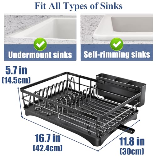 SNTD Dish Drying Rack for Kitchen Counter - Large Dish Rack with Drainboard, Rustproof Dish Drainer with Utensil Holder for Sink, Black - Image 5
