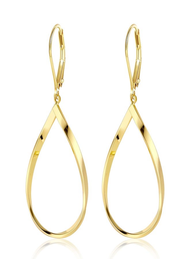 ALEXCRAFT 925 Sterling Silver Teardrop Dangle Earrings for Women Trendy 14K Gold Plated Drop Twisted Dangle Earrings Jewelry Hypoallergenic Teardrop Boho Leverback Dangle Earring, Brass, No Gemstone - Image 1