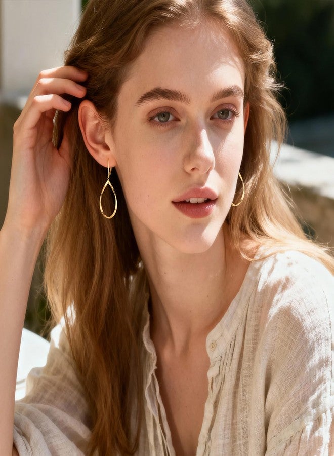 ALEXCRAFT 925 Sterling Silver Teardrop Dangle Earrings for Women Trendy 14K Gold Plated Drop Twisted Dangle Earrings Jewelry Hypoallergenic Teardrop Boho Leverback Dangle Earring, Brass, No Gemstone - Image 5
