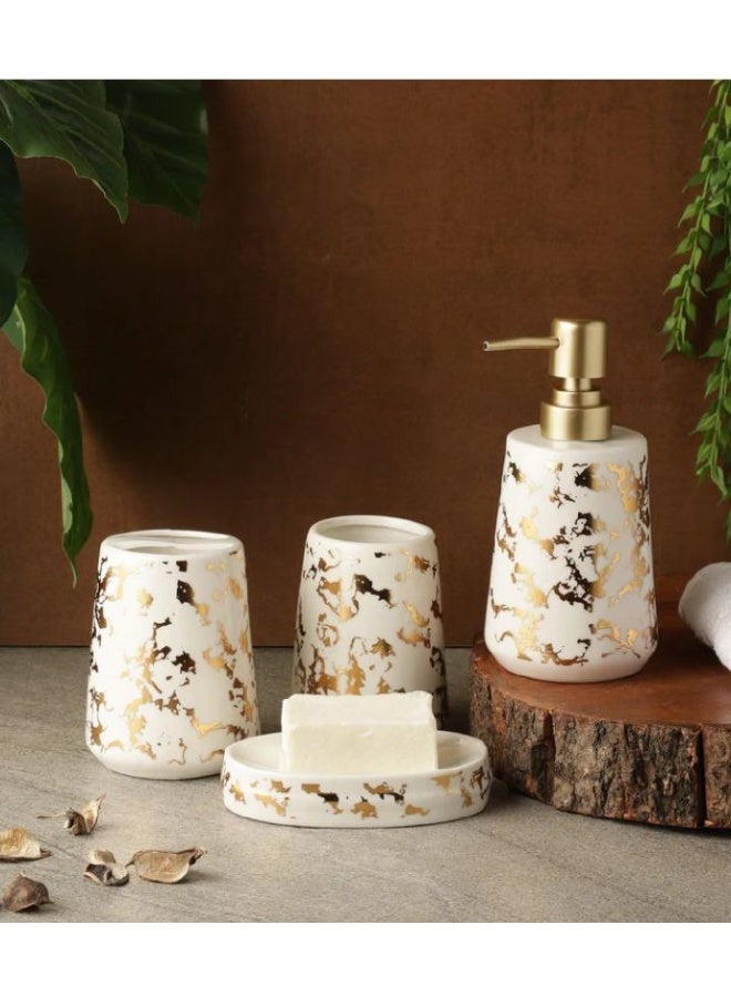 Marble porcelain bathroom dispenser set, 4 pieces