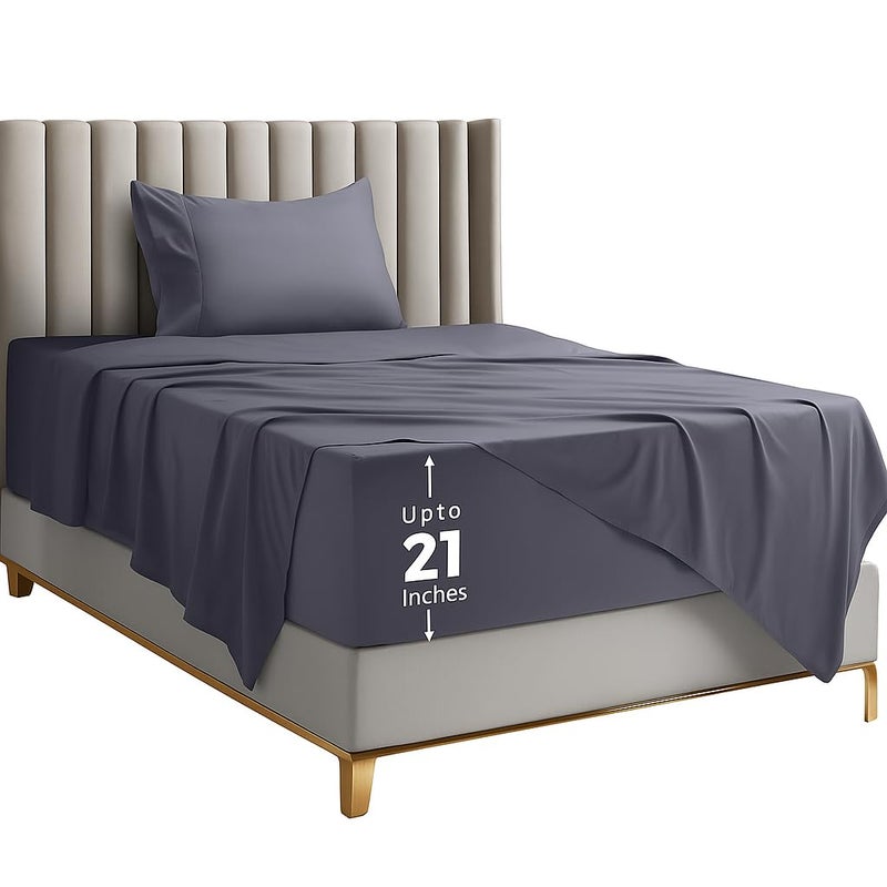 Utopia Bedding Deep Pocket Twin Sheet Set Fits Mattresses Up to 21 inches Cooling Soft Breathable OekoTEX 4 Piece Bed Sheets Grey