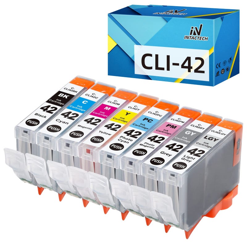 IN INTACTECH Compatible CLI-42 Ink Cartridges Replacement for Canon CLI-42 CLI42 Pixma PRO-100 Ink Work for Pixma Pro100 Printer, (8 Combo Pack, C42BK C42C C42M C42Y C42PC C42PM C42GY C42LGY) - Image 1