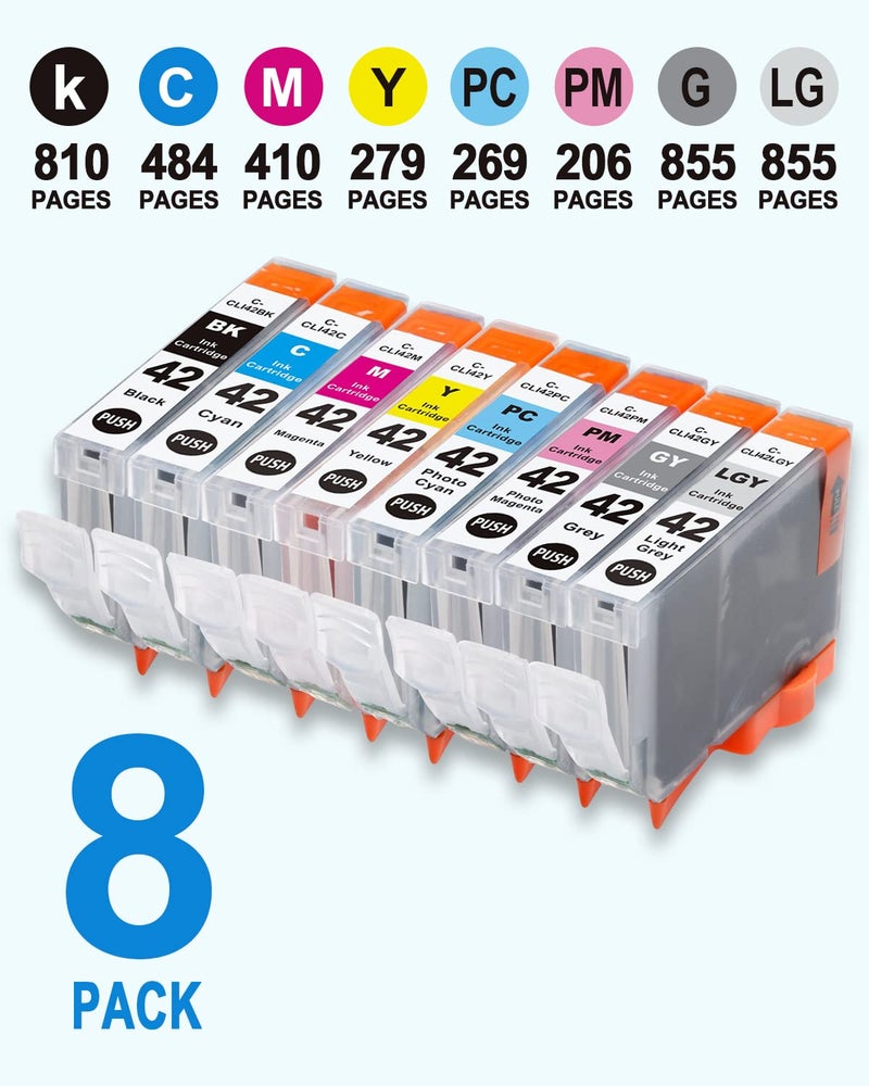 IN INTACTECH Compatible CLI-42 Ink Cartridges Replacement for Canon CLI-42 CLI42 Pixma PRO-100 Ink Work for Pixma Pro100 Printer, (8 Combo Pack, C42BK C42C C42M C42Y C42PC C42PM C42GY C42LGY) - Image 3
