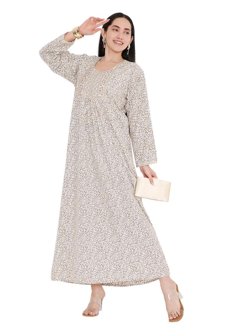 HANA & SARA ELEGANT FARASHA WITH UNIQUE THREAD EMBROIDERY AND STYLISH PRINTED MODEST ARABIC KAFTAN JALABIYA DRESS  - Image 1