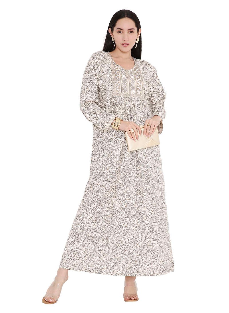 HANA & SARA ELEGANT FARASHA WITH UNIQUE THREAD EMBROIDERY AND STYLISH PRINTED MODEST ARABIC KAFTAN JALABIYA DRESS  - Image 4