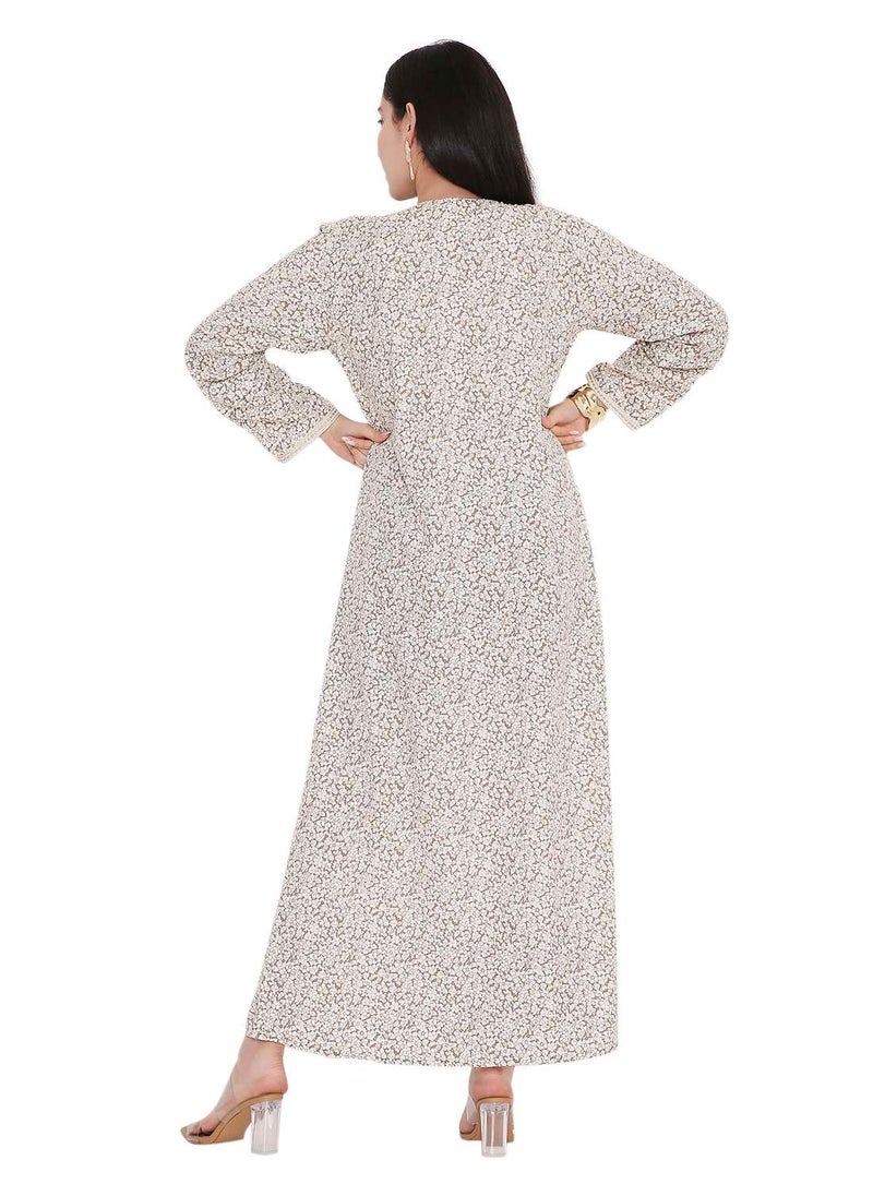 HANA & SARA ELEGANT FARASHA WITH UNIQUE THREAD EMBROIDERY AND STYLISH PRINTED MODEST ARABIC KAFTAN JALABIYA DRESS  - Image 2