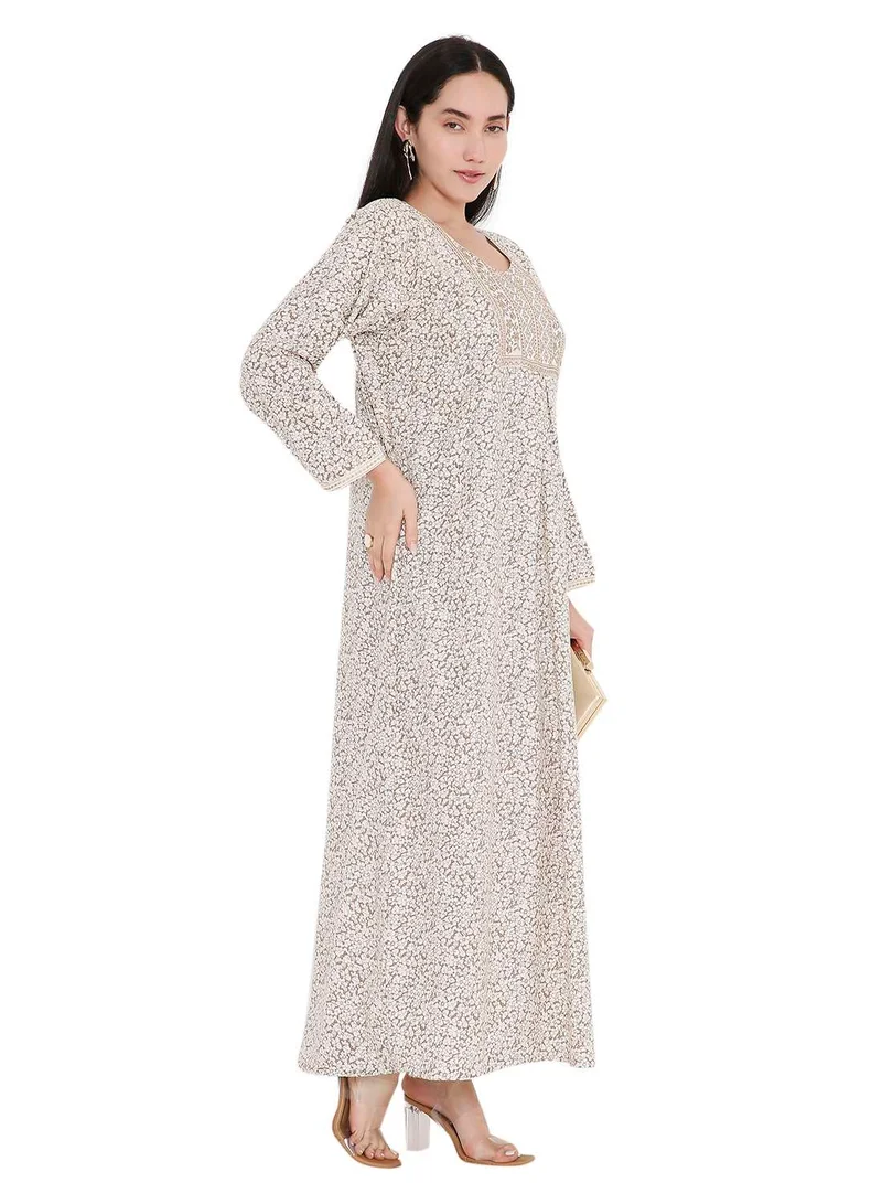 HANA & SARA ELEGANT FARASHA WITH UNIQUE THREAD EMBROIDERY AND STYLISH PRINTED MODEST ARABIC KAFTAN JALABIYA DRESS