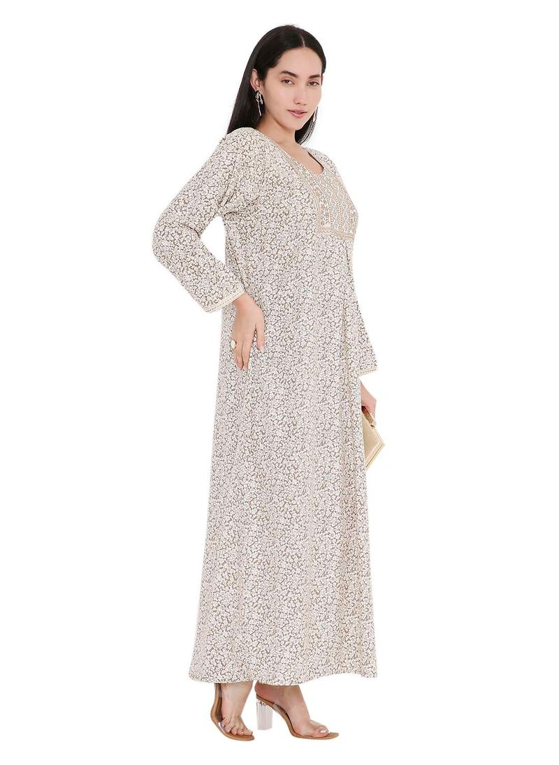 HANA & SARA ELEGANT FARASHA WITH UNIQUE THREAD EMBROIDERY AND STYLISH PRINTED MODEST ARABIC KAFTAN JALABIYA DRESS  - Image 5