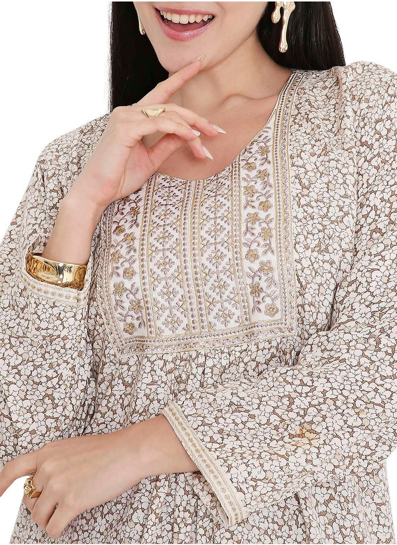HANA & SARA ELEGANT FARASHA WITH UNIQUE THREAD EMBROIDERY AND STYLISH PRINTED MODEST ARABIC KAFTAN JALABIYA DRESS  - Image 3