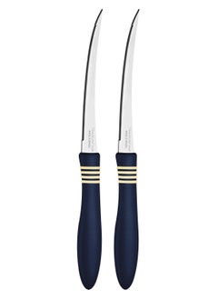 Since 1911,Made in Brazil- Cor&Cor 2 Pieces Tomato Knife Set with Stainless Steel Blade and Dark Blue Polypropylene Handle