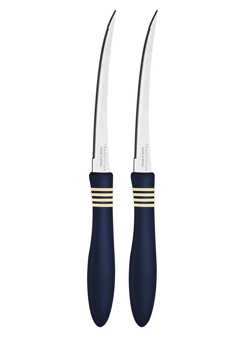 TRAMONTINA - Since 1911,Made in Brazil- Cor&Cor 2 Pieces Tomato Knife Set with Stainless Steel Blade and Dark Blue Polypropylene Handle - Image 1