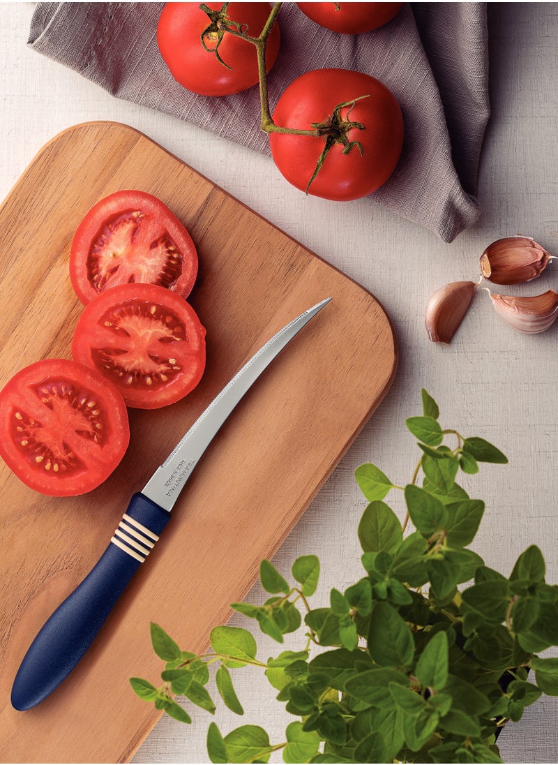 TRAMONTINA - Since 1911,Made in Brazil- Cor&Cor 2 Pieces Tomato Knife Set with Stainless Steel Blade and Dark Blue Polypropylene Handle - Image 1