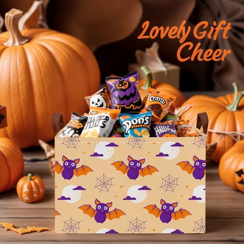 NIETEIN Large Halloween Themed Candy Gift Storage Basket for Kids Foldable Baby Bin Girls Personalized Decor Cute Bat - Image 3
