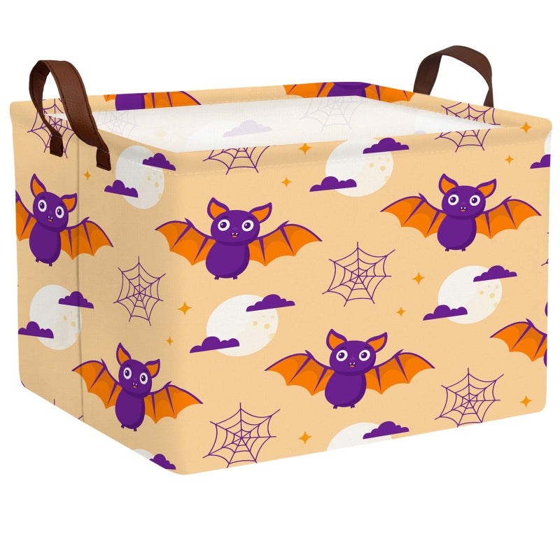 NIETEIN Large Halloween Themed Candy Gift Storage Basket for Kids Foldable Baby Bin Girls Personalized Decor Cute Bat - Image 2