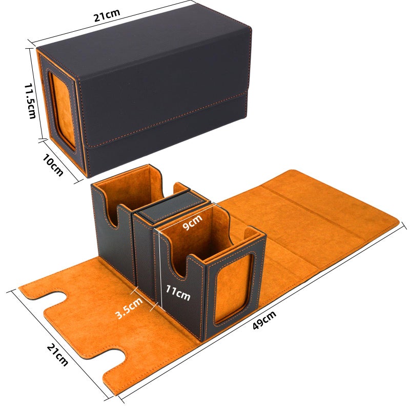AFIING MTG Commander Deck Box 200 Double Sleeved Cards Storage, 3-in-1 Magnetic Card Case Organizer for Magic: The Gathering TCG CCG, 4 Dividers & 2 Toploaders (Black/Orange) - Image 4