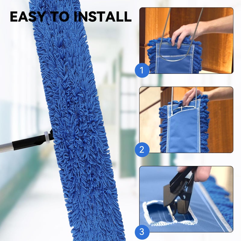 BeiLan Commercial 48 Inch Dust Mop Head: Replacement Heavy-Duty Sweeper and Janitorial Industrial Dust Mop Head for Floor Cleaning, Office, School, Restaurant, Hospital (3 Pack - Blue) - Image 5