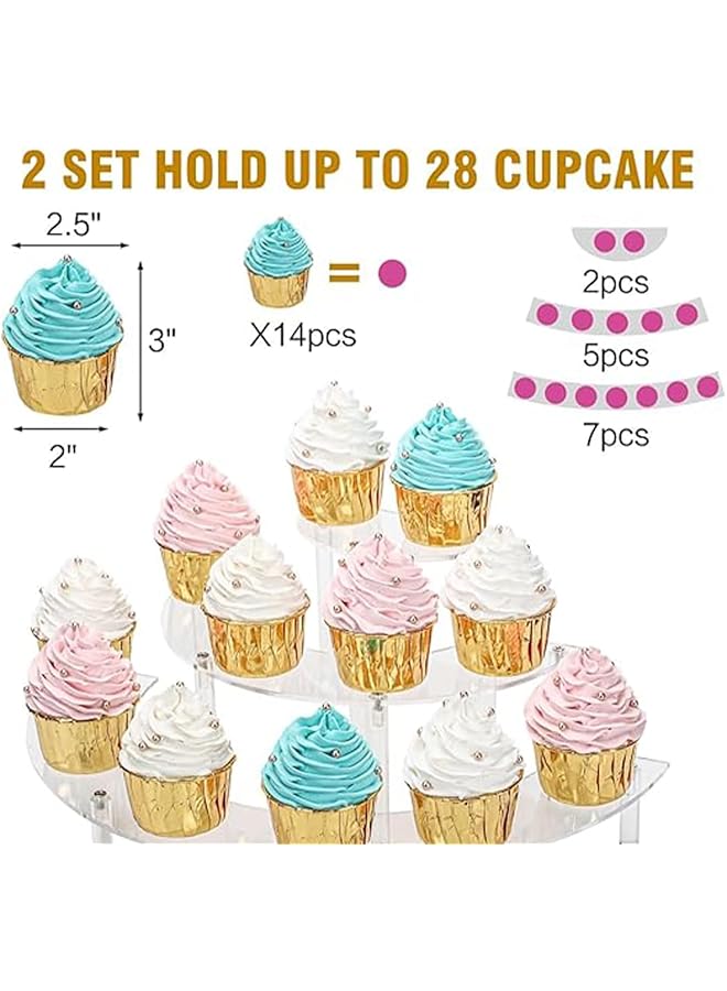 erorex Acrylic Risers Display Stand 3 Tier Clear Acrylic Cupcake Stand For Pop Figure Half Moon Dessert Stand For Display Collections 2 Pack - Image 3