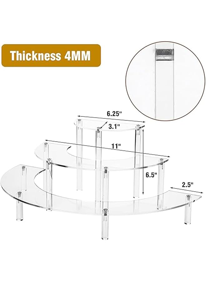 erorex Acrylic Risers Display Stand 3 Tier Clear Acrylic Cupcake Stand For Pop Figure Half Moon Dessert Stand For Display Collections 2 Pack - Image 2