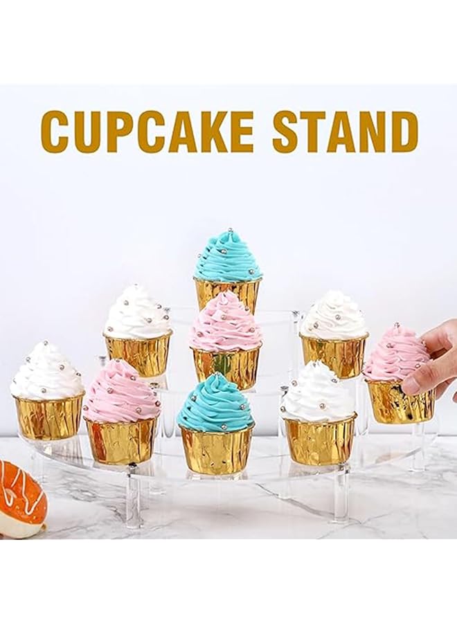 erorex Acrylic Risers Display Stand 3 Tier Clear Acrylic Cupcake Stand For Pop Figure Half Moon Dessert Stand For Display Collections 2 Pack - Image 4