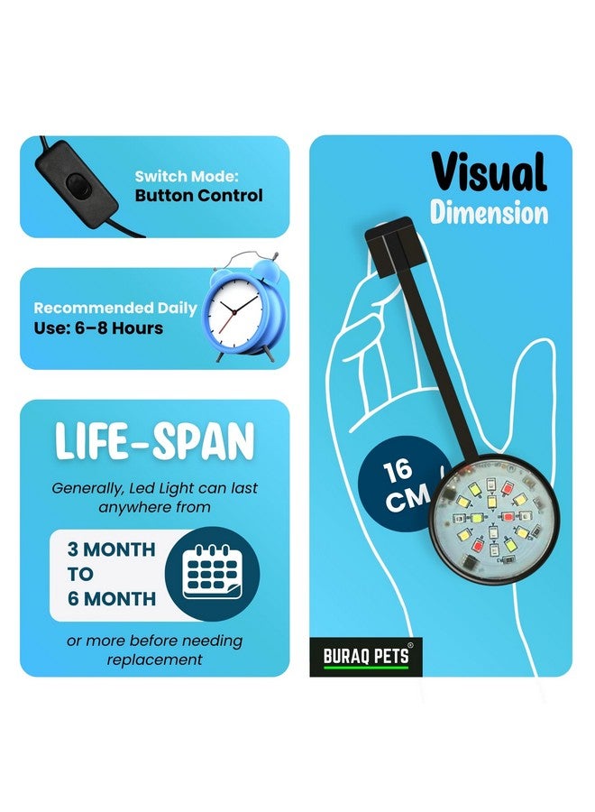 BURAQ N6 Multicolor Aquarium LED Light 2.5W | WRGB Spectrum | 3 Lighting Modes | 360° Flexible Arm | Clip-On Lamp for Nano Fish Tanks & Bowls - Image 4