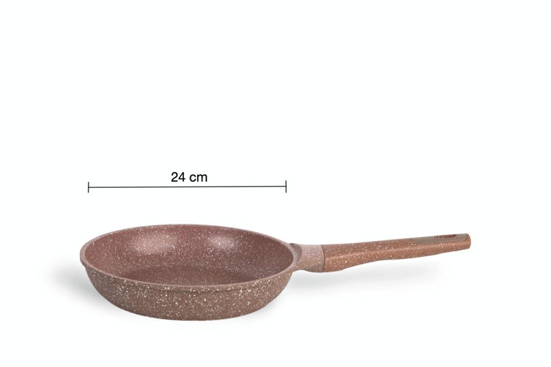 ATTIL Aluminium - Non Stick Fry Pan - Induction Base - Granite Cookware Frying Pan (24 Cm) With Silicone Spatula - Granite Brown, 1 Piece - Image 2