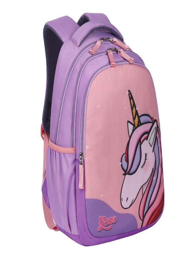 Gear Unicorn 15"/20L Small Water Resistant School Bag/Casual 3 Compartment Backpack/Daypack/Travel 3 Compartment Backpack/Kids Bag for Boys/Girls (Pink-Purple) - Image 1