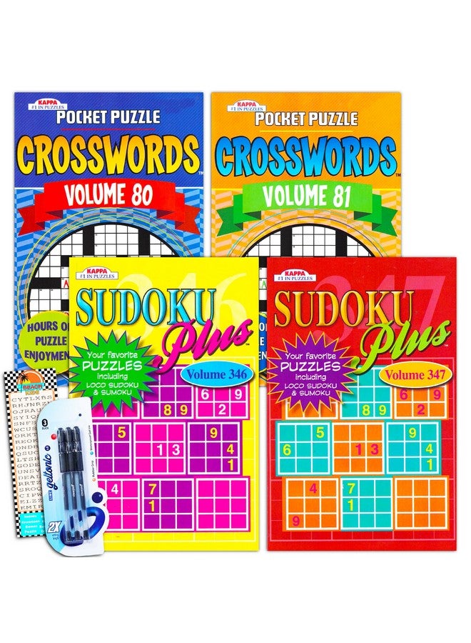 Bendon Publishing Crossword Sudoku Travel Size Puzzle Books for Adults Seniors Super Set ~ Bundle of 4 Travel Crossword and Sudoku Puzzle Books (Over 330 Puzzles Total) - Image 1