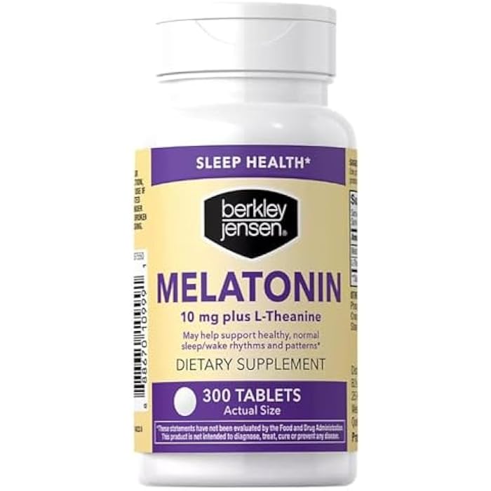 Berkley Jensen Melatonin 10mg, 300 Tablets Bottle - Sleep Supplement w/L-Theanine - Supports Restful Sleep & Healthy Sleep/Wake Cycles - Non-Habit Forming Gluten & Lactose Free Sleep Aid for Adults - Image 1