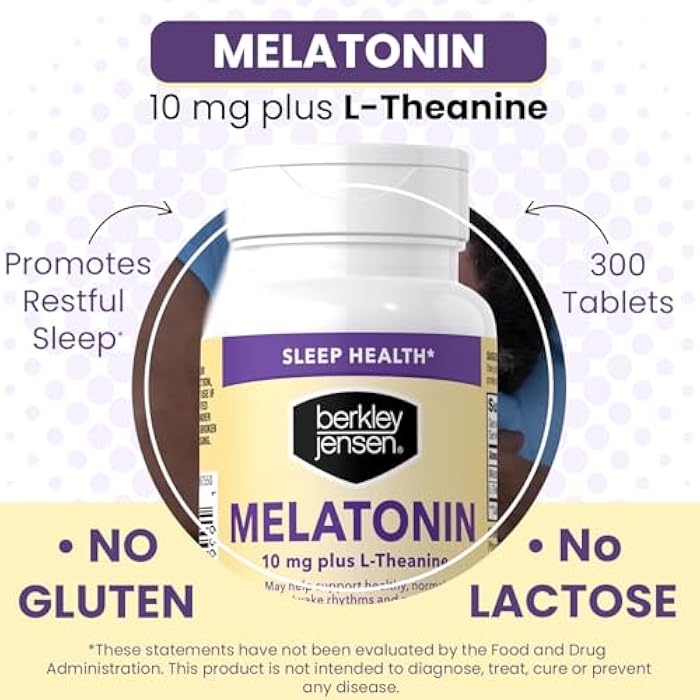 Berkley Jensen Melatonin 10mg, 300 Tablets Bottle - Sleep Supplement w/L-Theanine - Supports Restful Sleep & Healthy Sleep/Wake Cycles - Non-Habit Forming Gluten & Lactose Free Sleep Aid for Adults - Image 2