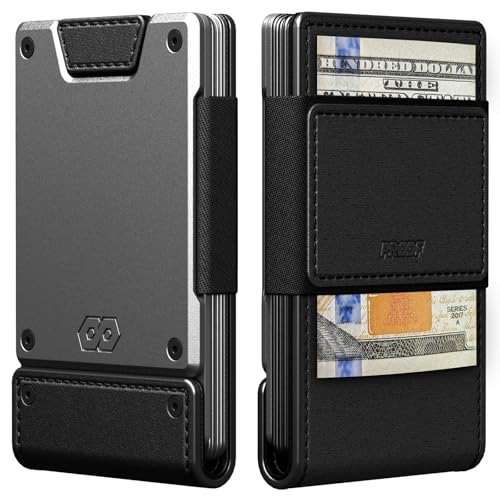 PROOF Wallet | Slim Minimalist Wallets for Men | Leather & Metal | RFID Wallet | Front/Back Pocket | Gift Box | Veteran Owned (Apex (Full Grain Black Leather | Satin Gun Metal)) - Image 1