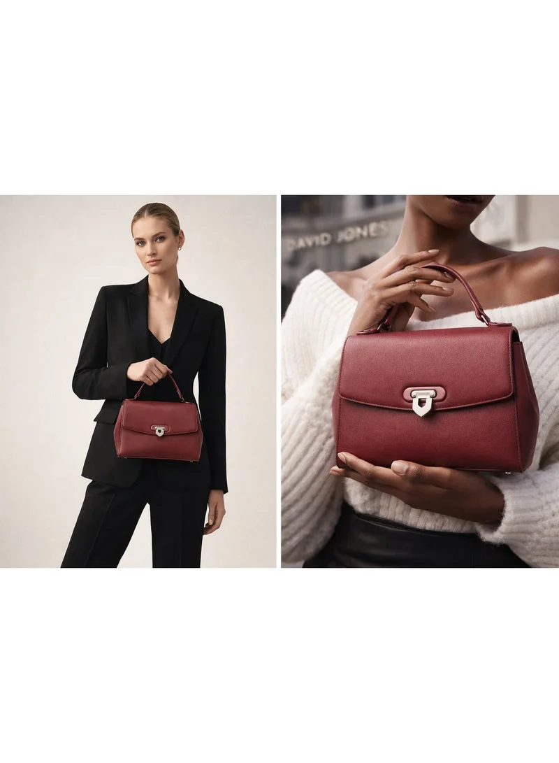 David Jones Windsor Wine David Jones formal Clutch Bag for women- The new luxury hex bag with flap- Leather formal Handbag for every occassions- Hand-carried purse model cm7125-2 for Women | Best Price UAE