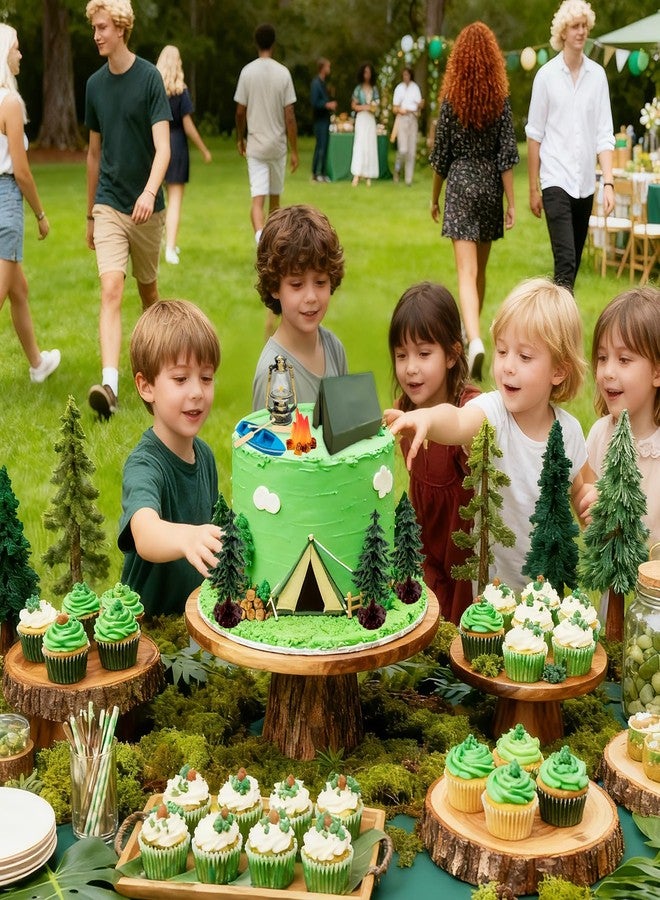 Morofme Camping Cake Decorations Tent Cake Topper Wilderness Forest Themed Cupcake Topper Boat Fireside Campfire Tree Cupcake Decor for Camping Theme Birthday Party Supplies - Image 2
