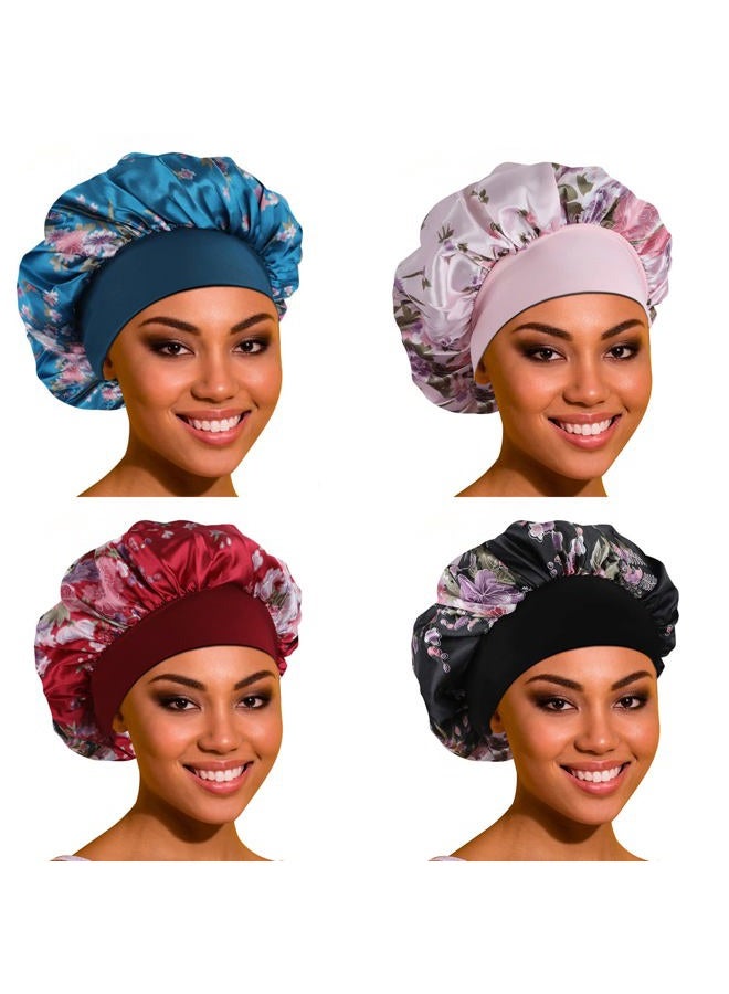 Roybens Satin Bonnet Hair Bonnet for Sleeping- 4 Pack Large Bonnets for Black Women with Elastic Soft Band for Hair Care - Image 1