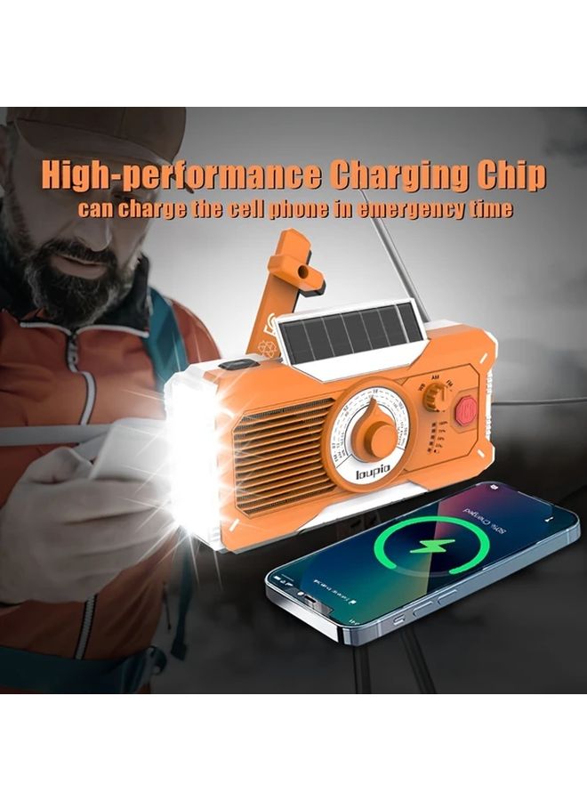 White Orange Portable Hand Crank Emergency Radio Solar NOAA Weather 5000mAh Power Bank Flashlight - Image 1