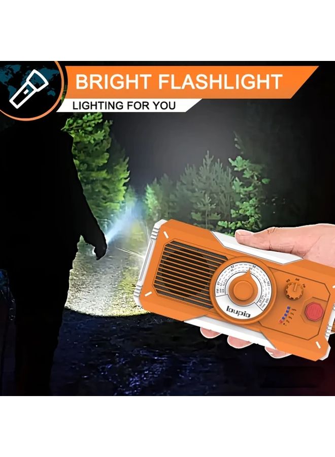 White Orange Portable Hand Crank Emergency Radio Solar NOAA Weather 5000mAh Power Bank Flashlight - Image 2