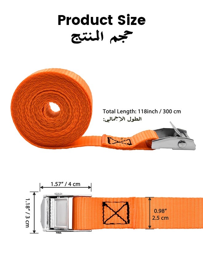 GEERTOP مجموعة من 4 أحزمة ربط، أحزمة ربط شديدة التحمل مع مشبك كام من سبائك الزنك، أحزمة شحن قابلة للتعديل لنقل الأثاث، وحامل سقف السيارة والأمتعة، 3 أمتار × 25 ملم (أسود وبرتقالي) - Image 2