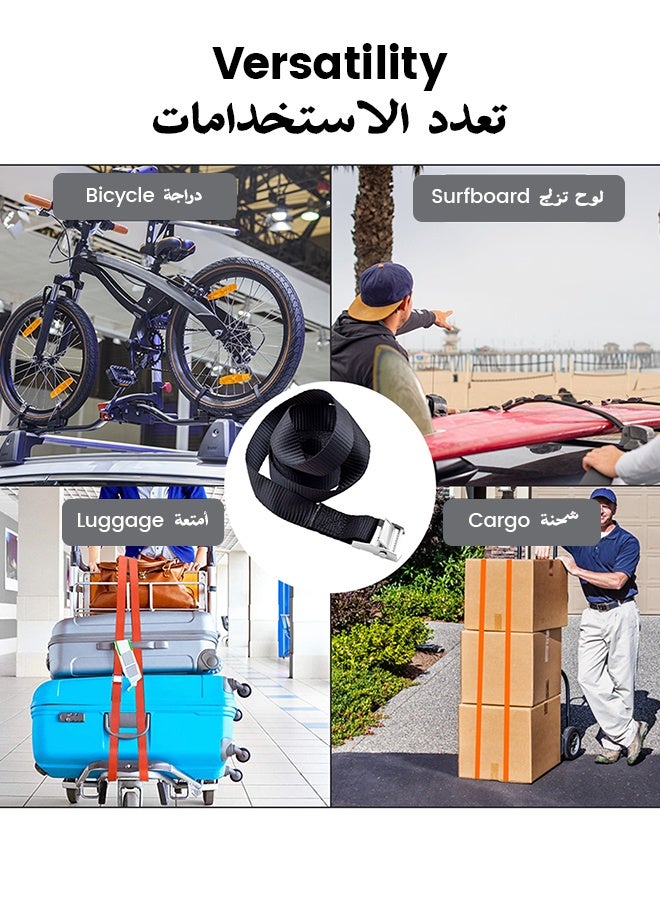 GEERTOP مجموعة من 4 أحزمة ربط، أحزمة ربط شديدة التحمل مع مشبك كام من سبائك الزنك، أحزمة شحن قابلة للتعديل لنقل الأثاث، وحامل سقف السيارة والأمتعة، 3 أمتار × 25 ملم (أسود وبرتقالي) - Image 5