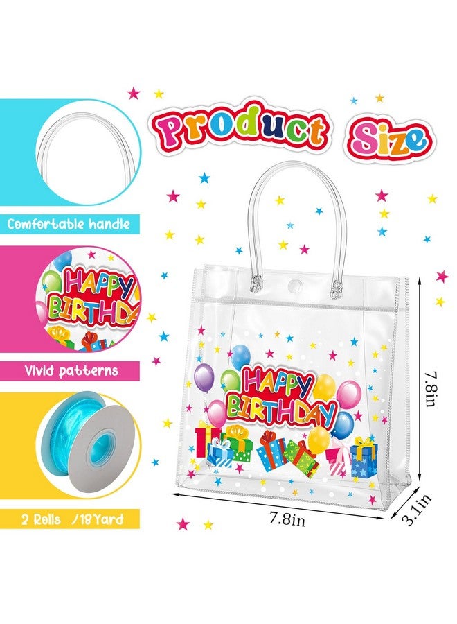 Henoyso Henoyso 24 Pcs Clear Happy Birthday Gift Bags Plastic Goodie Candy Treat Bags PVC Party Favor Bags with Handles 7.8 x 7.8 x 3.1 Gift Wrap Totes - Image 2