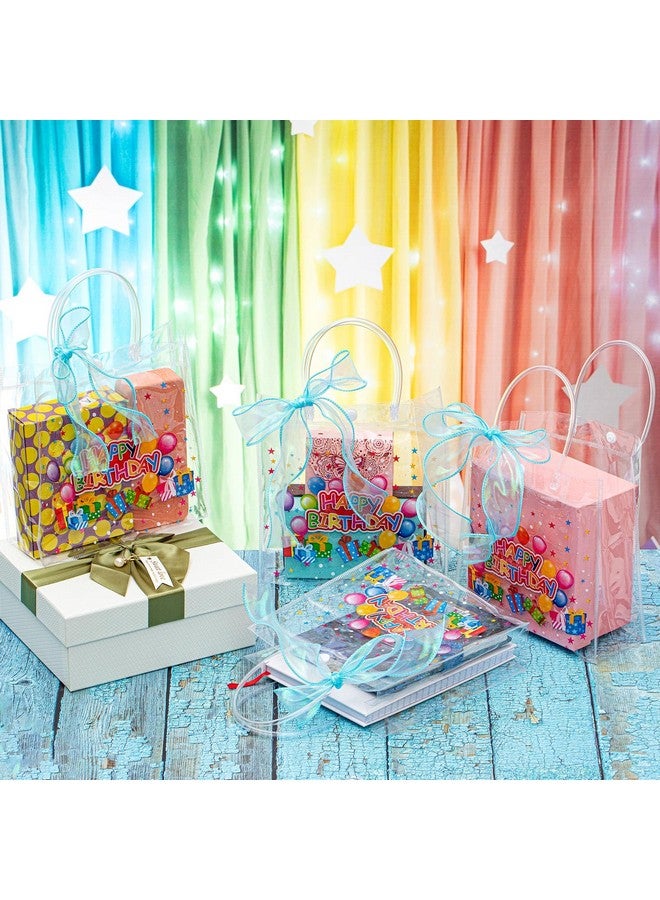 Henoyso Henoyso 24 Pcs Clear Happy Birthday Gift Bags Plastic Goodie Candy Treat Bags PVC Party Favor Bags with Handles 7.8 x 7.8 x 3.1 Gift Wrap Totes - Image 3