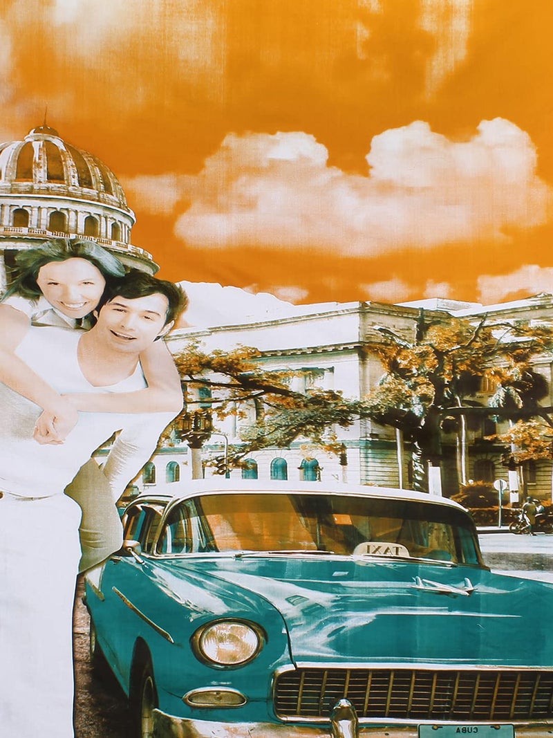 PAVO by StoryHome 300 TC 100 Cotton King Size Bedsheet with Two Pillow Covers 108 inch X 108 inch Yellow Turquoise - Image 2