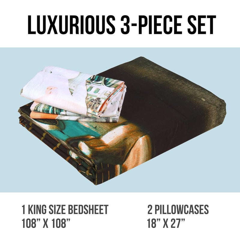 PAVO by StoryHome 300 TC 100 Cotton King Size Bedsheet with Two Pillow Covers 108 inch X 108 inch Yellow Turquoise - Image 4